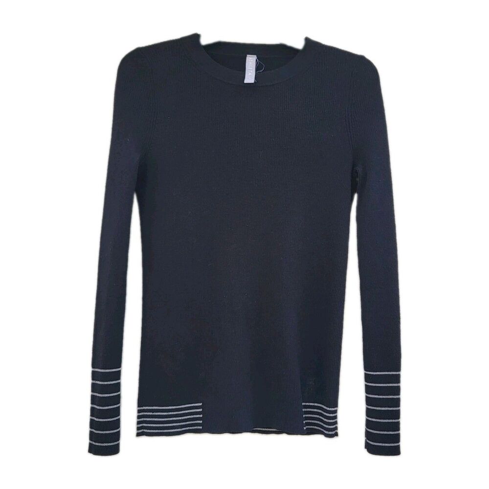 Athleta Women's "Table Rock" Black Striped Round Neck Wool Blend Sweater-Size S